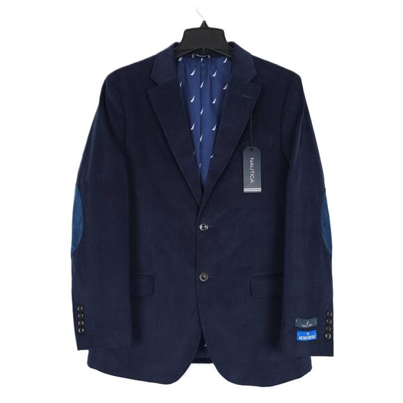 Nautica Mens Modern Fit Corduroy Sport Coat Blazer 38R Navy Solid Stretch NWT